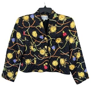 Vintage Gay Boyer Coll Jacket Womens 12 Black Quilted Clock Tassels Gold Buttons